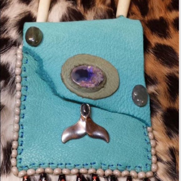 Black Opal Deerskin Leather Purse Pouch Bag Medicine, crystal, Beaded Jewelry - Picture 3 of 5